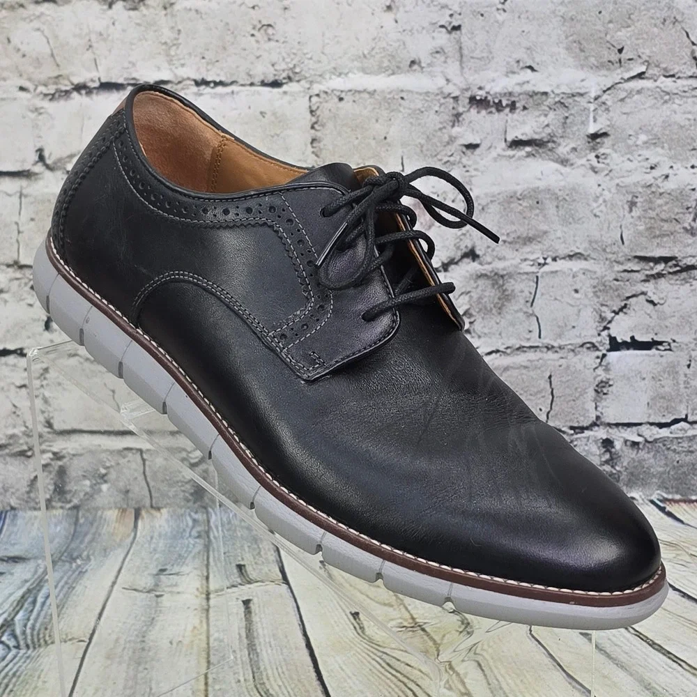 Johnston & Murphy Holden Plain Toe Oxford Men 10 Black Leather Hybrid Dress Shoe